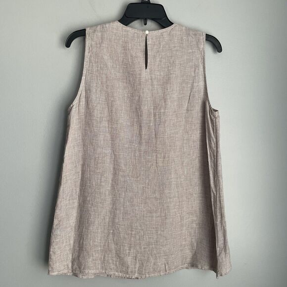 J McLaughlin Theodora Top 100% Linen Medium Tan Houndstooth Sleeveless Preppy - Picture 4 of 15